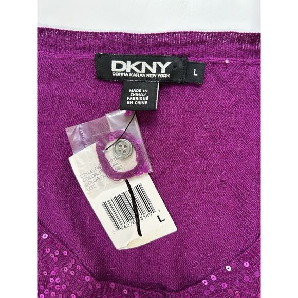 dkny cardigan cashmere And Silk Fully Sequined Size Large Purple Color - Picture 6 of 11